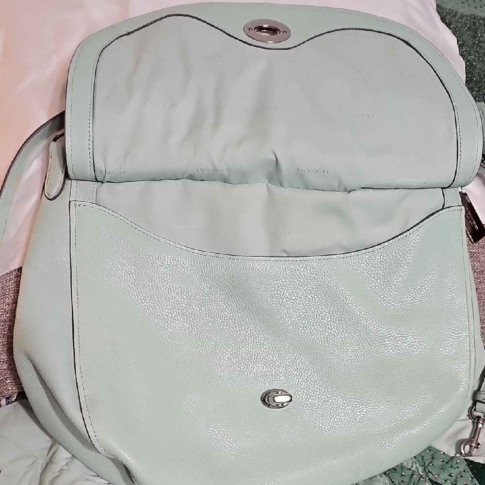 Coach Mint Green Leather Shoulder Bag with Turn-Lock - Picture 4 of 11